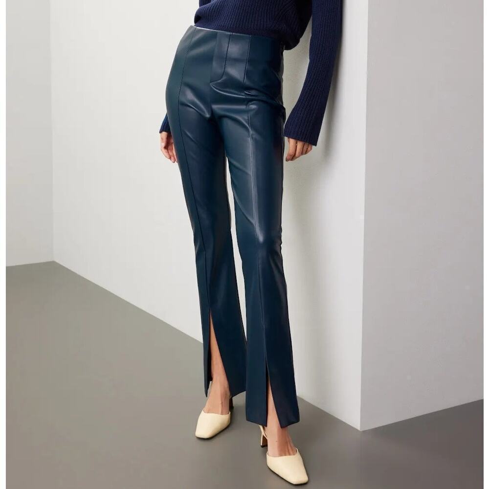 Fifteen Twenty Front Slit Pants Faux Leather High Rise Pull On Trousers Blue XS